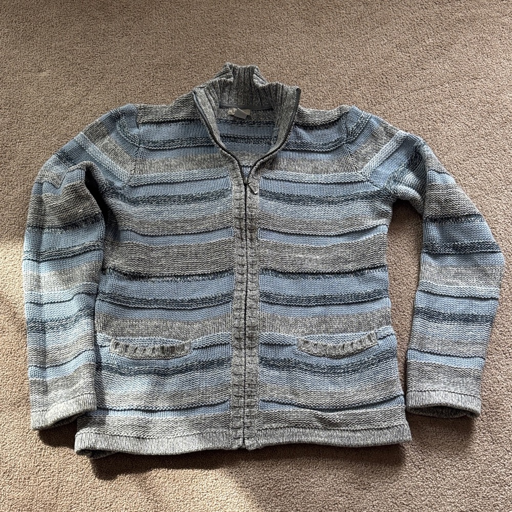 L.L. Bean Men's Zip-Up Sweater in Gray and Blue